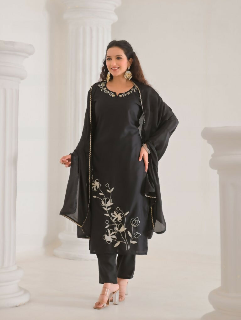 Festive Ethnic Viscose Rayon Black Stitched Suit With Dupatta - Rashmika | Grocsy