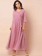 Indya Pink & White Printed Ethnic Maxi Dress | Grocsy