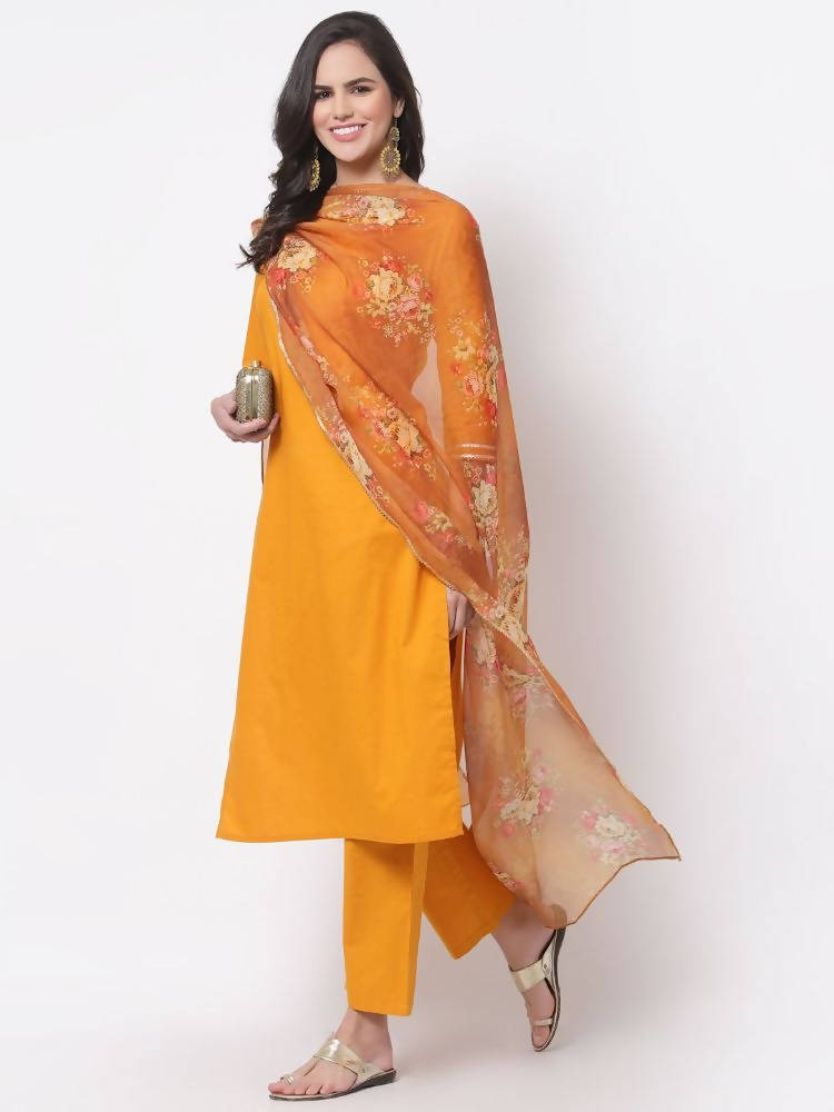 Myshka Trendy Women's Cotton 3/4 Sleeve Round Neck Casual Kurta Pant Dupatta Set | Grocsy