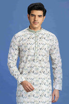 Raivat Ethnic Cotton Embroidery Kurta Pajama In Blue Colour | Grocsy