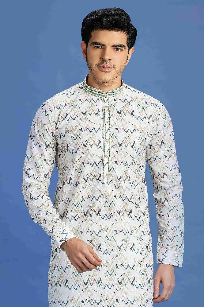 Raivat Ethnic Cotton Embroidery Kurta Pajama In Blue Colour | Grocsy