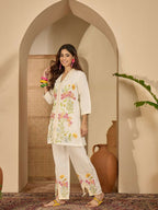 Joban Fashion Women Cream Roman Silk Embroidered Stitched Kurta Set | Grocsy