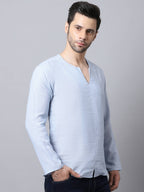 Even Apparels Men's Blue Pure Cotton Round Neck Slit Kurta | Grocsy