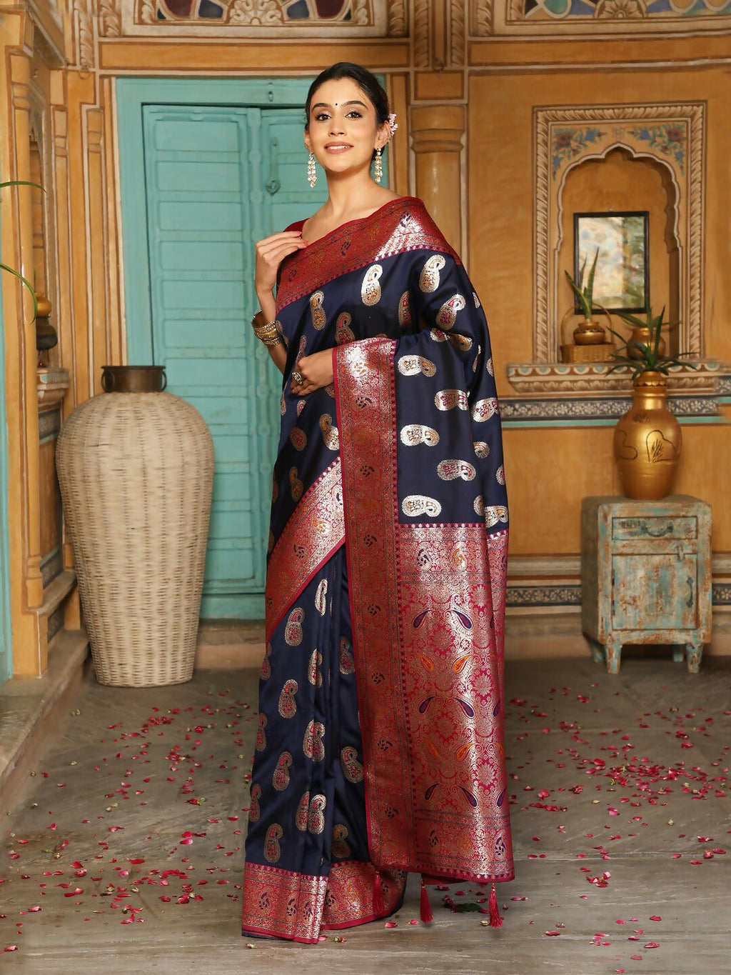 Shree Shyam Fashion Navy Blue Silk Saree | Grocsy