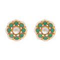 Nuyug 22K Gold-Plated Green Kundan Studded & Pearls Beaded Floral Shaped Studs | Grocsy