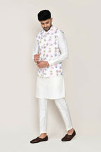 Joban Fashion White Colored Art Silk Fabric Kurta, Jacket With Straight Fit Pant | Grocsy