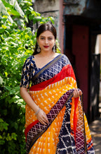 Yellow Polycotton Ethnic Motifs Saree with Unstitched Blouse - A2M | Grocsy
