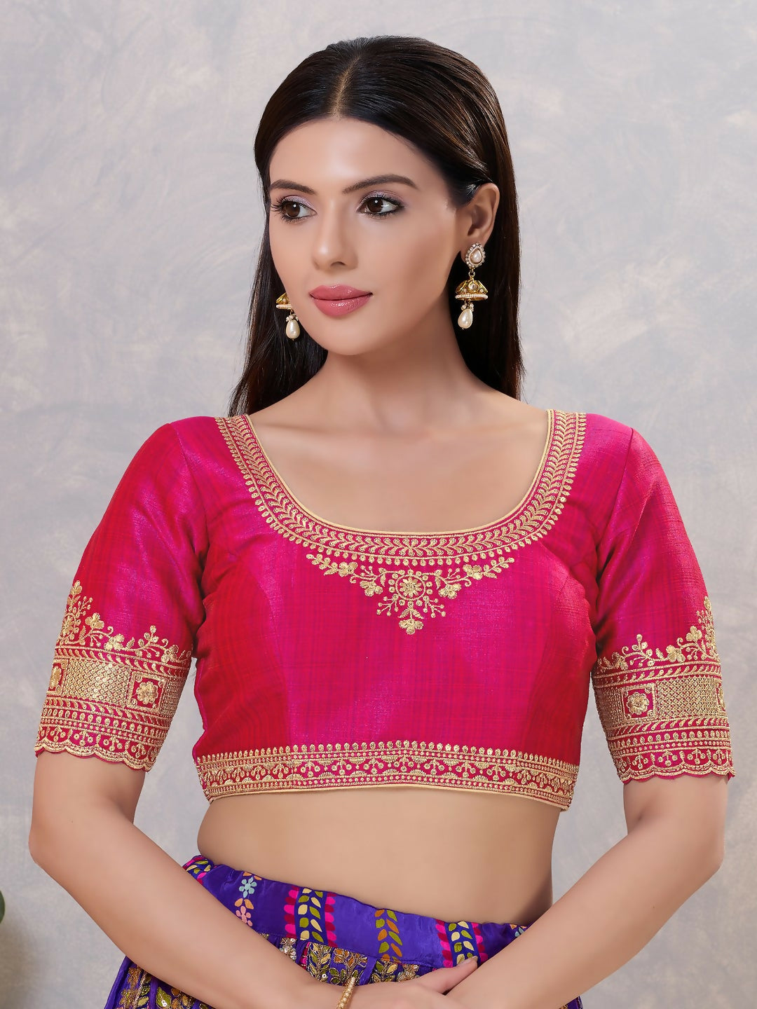 Joban Fashion Women Silk Dark-Pink Stitched Blouse | Grocsy