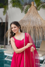 Joban Fashion Rani Pink Kurta Set Chanderi Sequence Embroidery Work | Grocsy