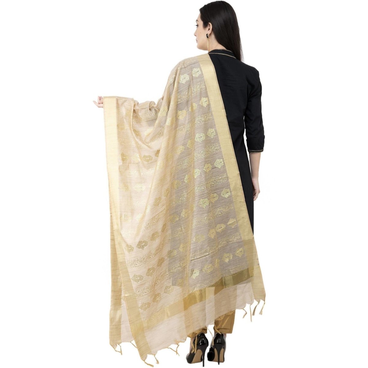 A R Silk Baswada Gold Print Fancy Dupatta Golden Color Dupatta or Chunni | Grocsy