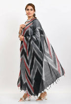 Mominos Fashion Moeza Women's Handloom Cotton Ikkat Maroon/Black Dupatta | Grocsy