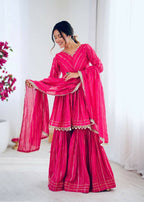 Teeya Creation Pink Color Mal Chanderi Silk Mirror Work And Hand Work Sharara set | Grocsy