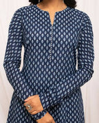 FIORRA Women's Floral Printed Navy Blue Cotton A-Line Kurta | Grocsy
