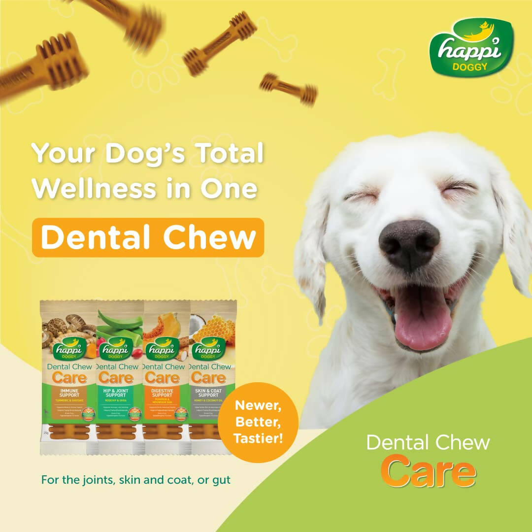 Happi Doggy Dental Chew Care Immune Support Turmeric & Shiitake | Grocsy