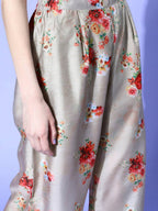 Ahalyaa Women Beige Colour Chanderi Digital Printed Kurta Palazzo Set | Grocsy
