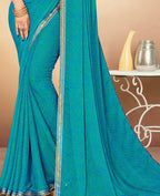 Sky Blue Chiffon Leheriya Printed Saree With Unstitched Blouse Piece - Swarna | Grocsy
