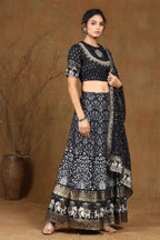 Juniper Women Black Shantoon Embroidered Flared Lehenga Choli Sets | Grocsy