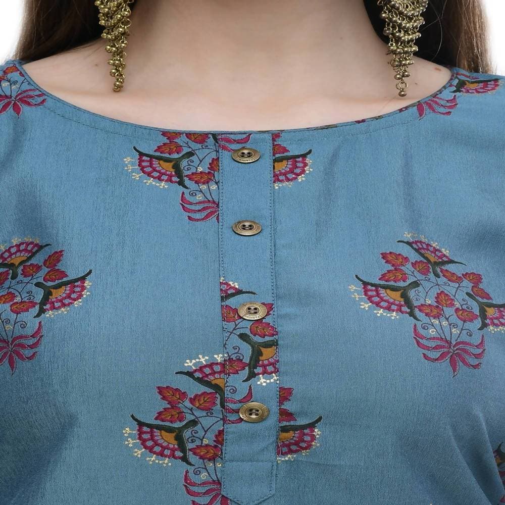 Lagi Women's Turquoise Blue Printed Straight Kurta & Pant (MC39A) | Grocsy