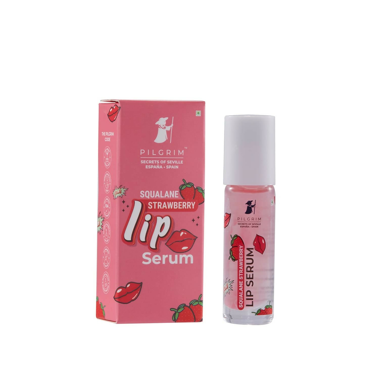 Pilgrim Spanish Lip Serum (Strawberry) with Roll-on For Visibly Plump Lips, Hydrating Lip Serum For Dark Lips | Grocsy