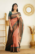 DEIANA'S Beautiful Designer Golden zari Soft Lichi Silk Saree - Peach | Grocsy