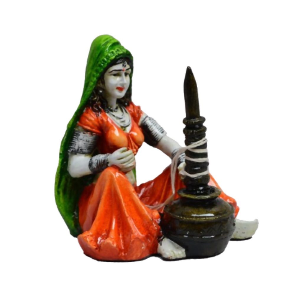 eCraftIndia Rajasthani Lady Using Makhan Handi Polyresin Statue | Grocsy