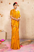 Mustard Georgette Bandhni Printed Saree With Unstitched Blouse Piece - Shanaya | Grocsy
