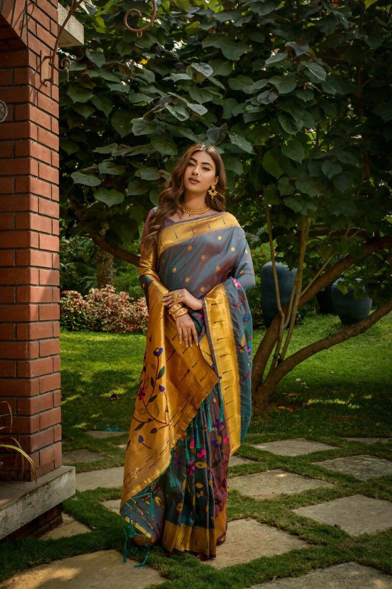 Jyoti Fashion Women's Morpich Paithani Silk Zari Woven Saree with Blouse | Grocsy