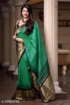 DEIANA'S Beautiful Designer Golden zari Soft Lichi Silk Saree - Green | Grocsy