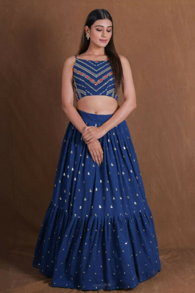 Teal Blue Georgette Sequence Work Lehenga Choli - Jihu Culture | Grocsy