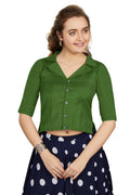 Aastha Fashion Women's Women's Green Art Silk Button Readymade Blouse | Grocsy