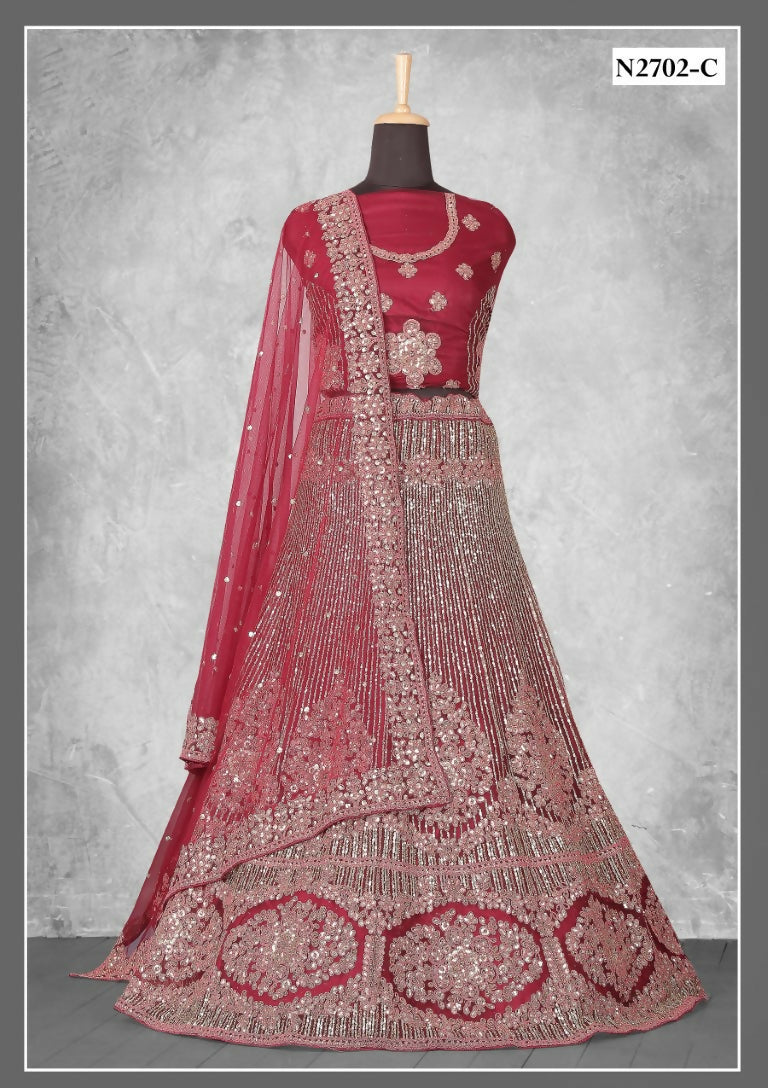 Maroon Net Thread With Sequence Work Lehenga Choli - Nimaya Ishani | Grocsy