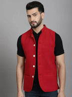 Even Apparels Nehru Jacket With Welt Pockets - Red | Grocsy