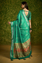 Joban Fashion Bottle Green Velvet Tussar Silk with Foil Print Saree | Grocsy