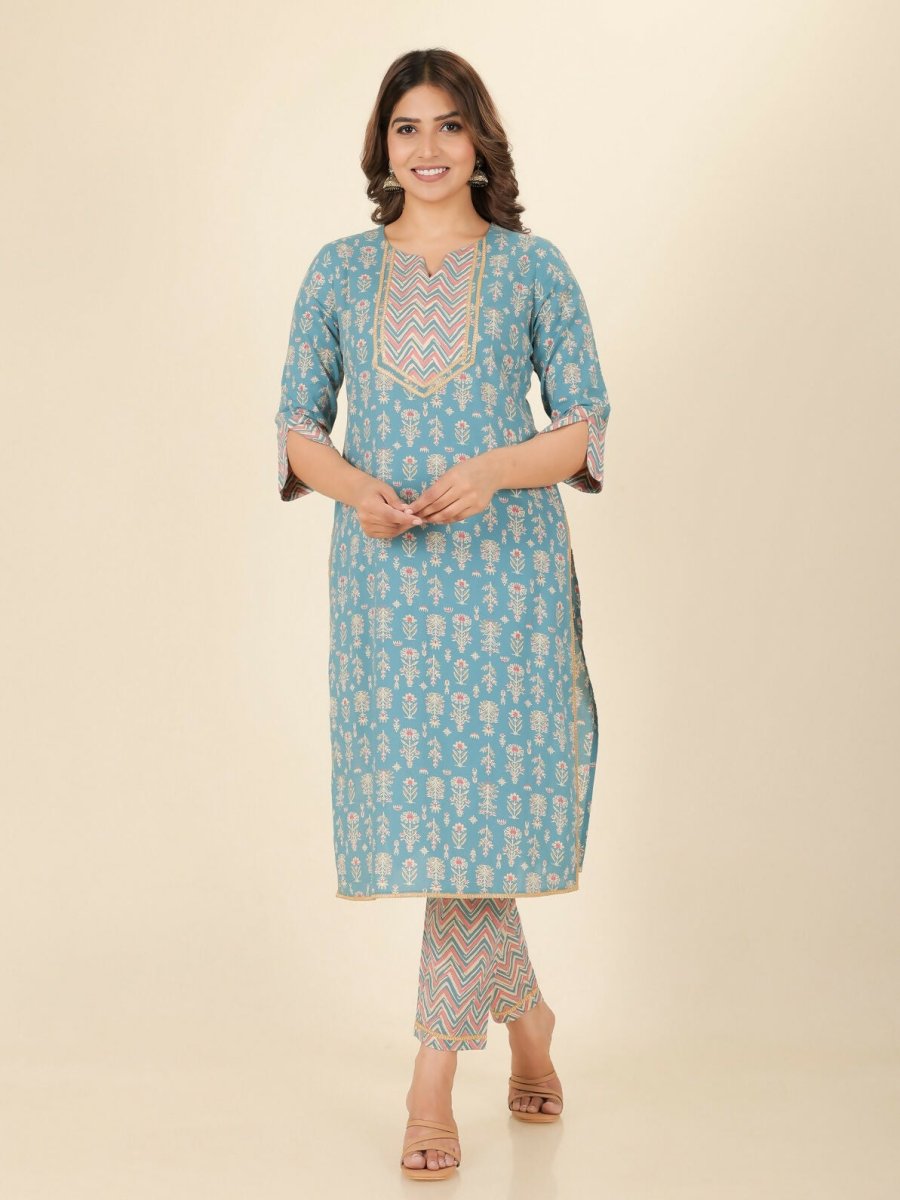Aramya Straight Soft Cotton Floral Print Women's Kurta - Green | Grocsy
