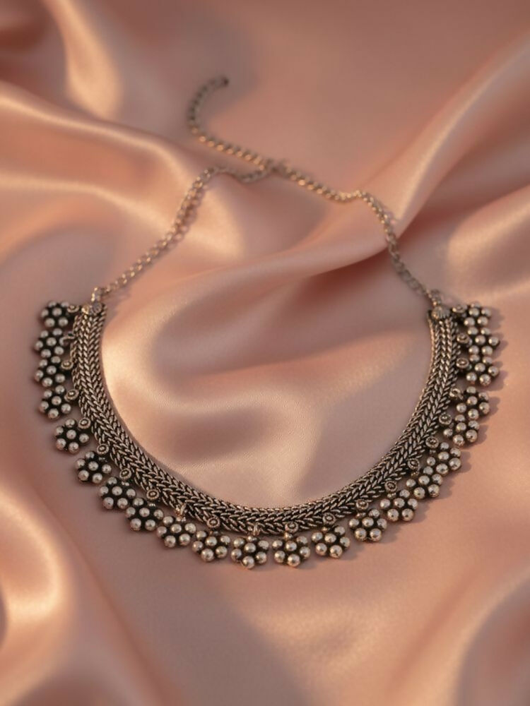 NVR Women Oxidised Silver Beaded Necklace | Grocsy