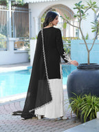 Nikhaar Black Embroidered Modal Silk Stitched Straight Cut Kurta Kalidar Palazzo Dupatta Readymade Suit | Grocsy