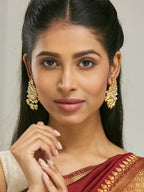 Nuyug 22K Gold-Plated Kundan Stone Studded & Pearl Drop Beaded Crescent Shaped Chandbalis | Grocsy