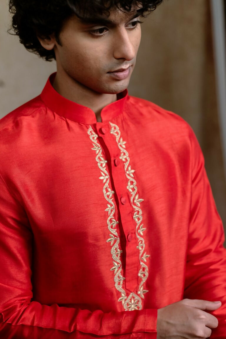 Falling Raw Silk Red Padma Gopala By Hilo Design | Grocsy