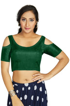 Aastha Fashion Women's Green Art Silk Cold Shoulder Sleeve Readymade Blouse | Grocsy