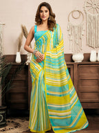 Joban Fashion Yellow Striped (Leheriya) Linen Ready To Wear Saree With Unstitched Blouse | Grocsy