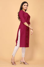 Maroon Cottan Slub Embroidery Kurti - Umi | Grocsy