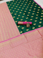 DEIANA'S Beautiful Designer Golden zari Soft Lichi Silk Saree - Green | Grocsy