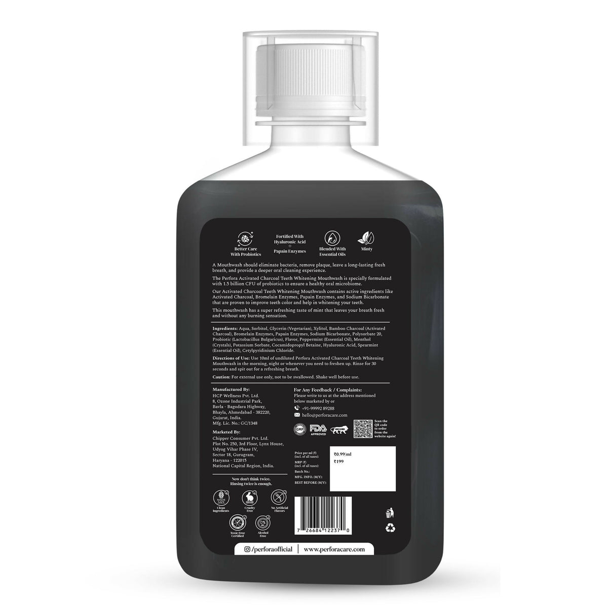 Perfora Activated Charcoal Mouthwash - Fresh Mint | Grocsy