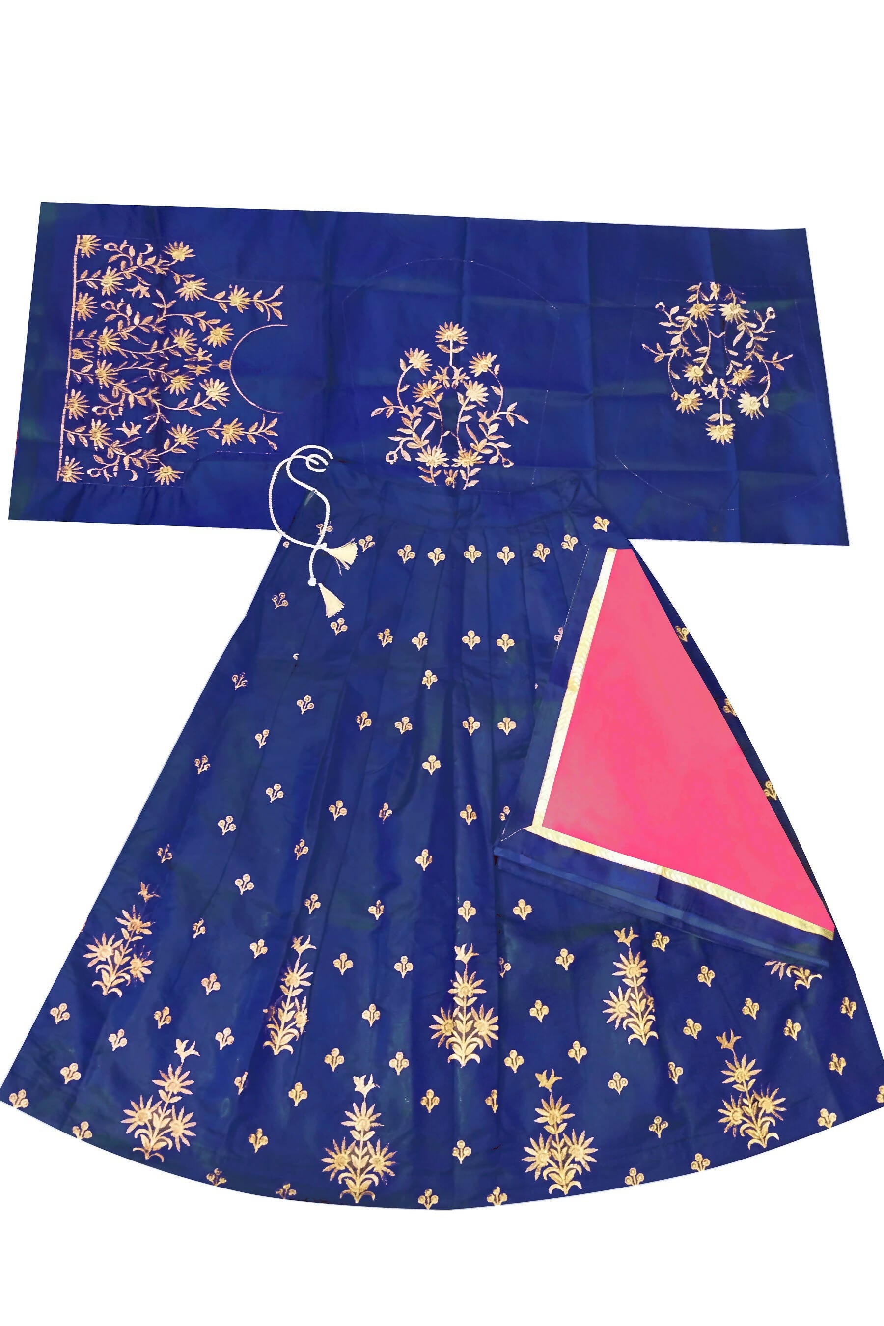 Dwiden Royal Blue Rohini Tafetta Sattin Semi-Stitched Girl's Lehenga Choli | Grocsy