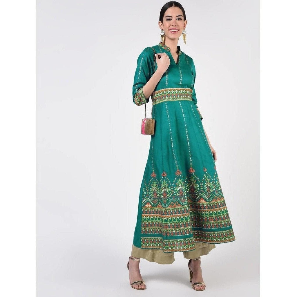 Cheera Women's Hand Block Print Ghagra Style Anarkali Kurta (CH038K) | Grocsy