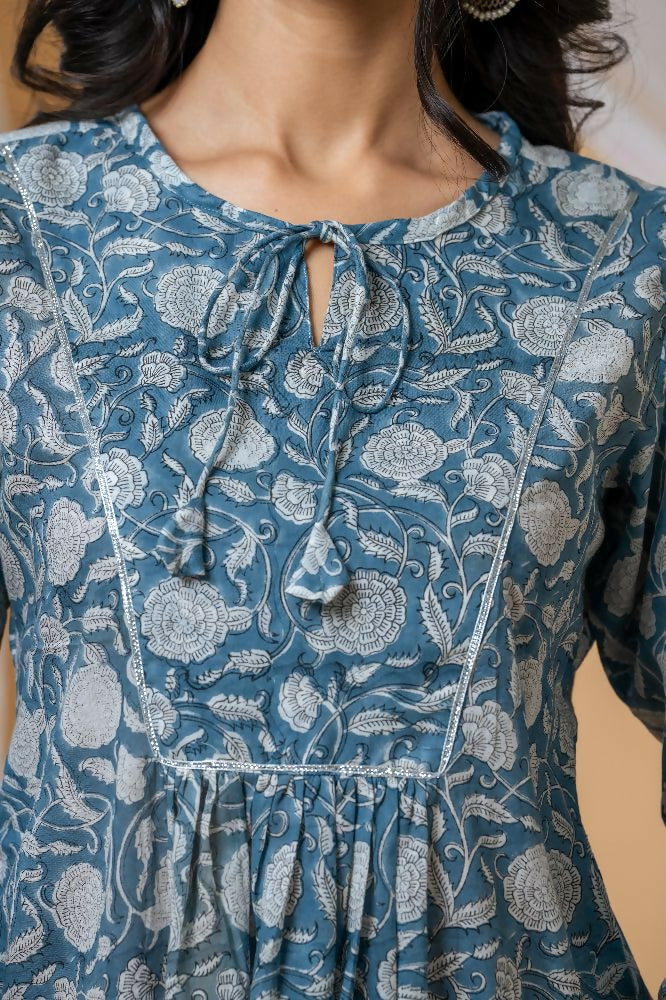 Joban Fashion Blue Floral Hand Block Printed Cotton Co-Ord Set | Grocsy