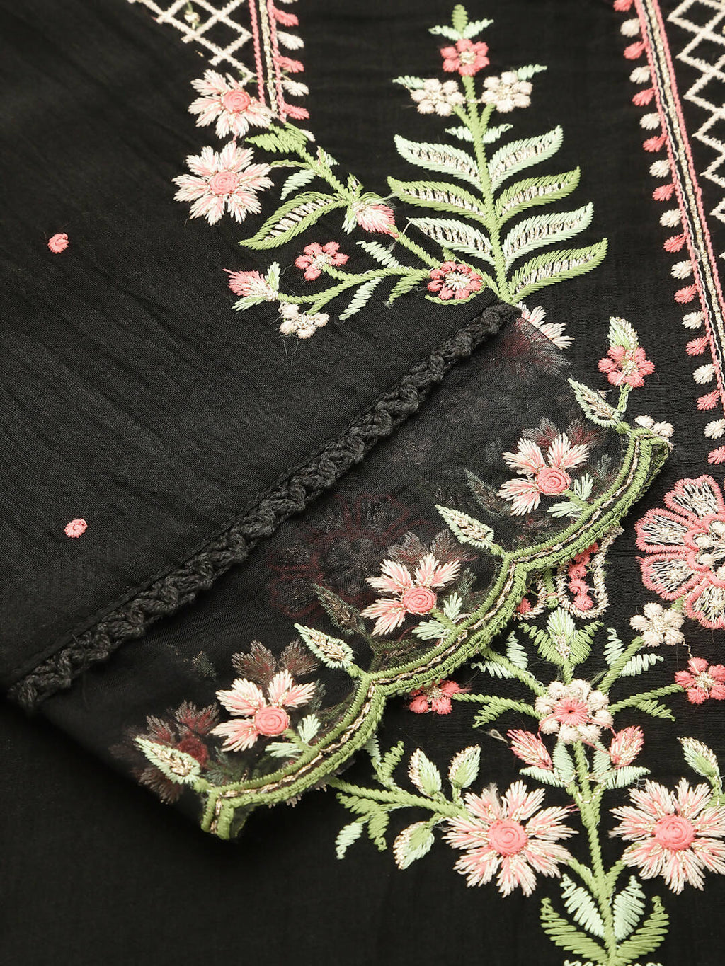 Black Embroidered Chinon Straight Kurta With Trouser & Dupatta - Salimar | Grocsy
