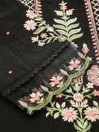 Black Embroidered Chinon Straight Kurta With Trouser & Dupatta - Salimar | Grocsy