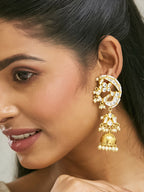 Nuyug 22K Gold-Plated Elegant Kundan Stone Studded & Pearl Drops Mini Jhumki Dangler Earrings | Grocsy
