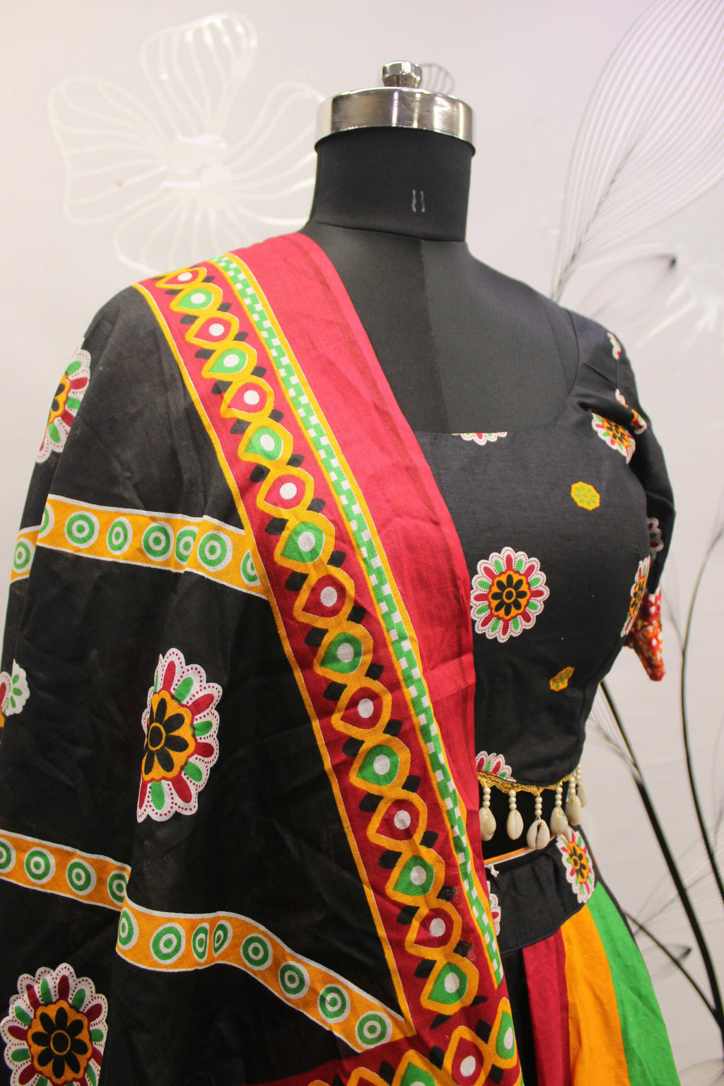 Multi Color Pure Cotton Hand Block Print Navratri Lehenga Choli with Dupatta - Raas | Grocsy